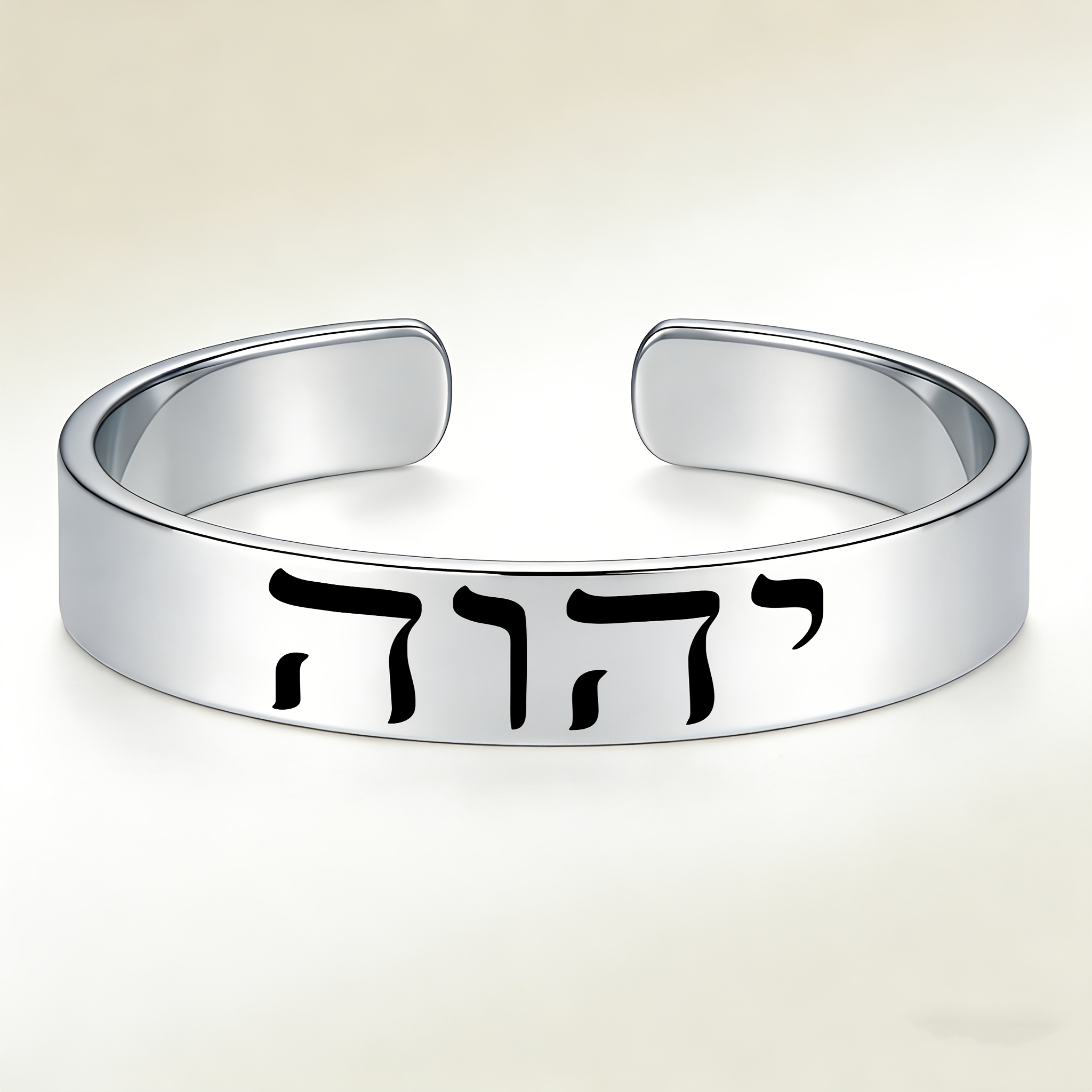Hebrew Characters Stainless Steel Open Bracelet, Cultural Gift
